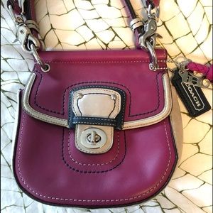 Magenta and navy coach bag